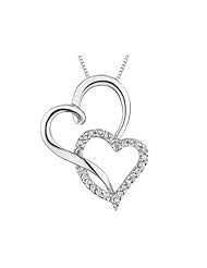 Diamond Double Heart Pendant Necklace 1/10 Carat (ctw) in Sterling Silver with Chain