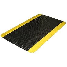 Durable Corporation Koroseal Vinyl Diamond-Dek Sponge Anti-Fatigue Mat, For Indoors, 36" Width x 60" Length x 0.5625" Thickness, Black with Yellow Border