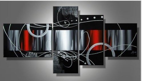 Zartsy 100% Hand Painted Abstract Landscape Black Back MultiColor Block Artwork Home Wall Decor Art Oil Paintings on Canvas with Stretched Wood Frame Large Oversized