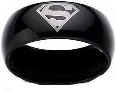 Superman Black Stainless Steel DC Width 8 mm Stainless Steel Band Ring R160 Size 6 - 13