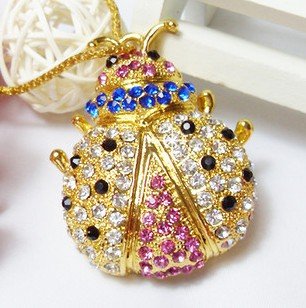  Drive Gold Ladybug Jewelry Flash Diamond  Blue Necklace  Crystal 