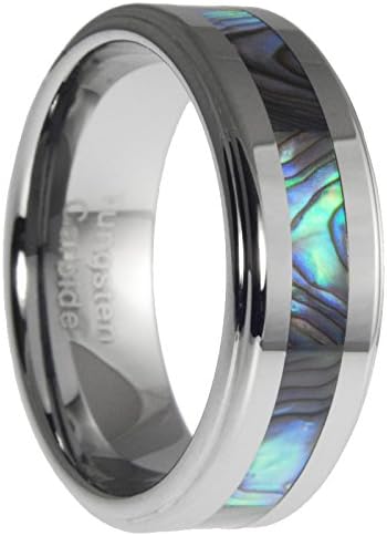 8mm Tungsten Ring With Abalone Shell Inlay Mens Wedding Ring Band Size 10
