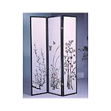 3-Panel Flower Design Wood Shoji Screen / Room Divider