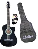 Beginner 38 Inch Black Cutaway Acoustic Guitar with Gig Bag and Accessories