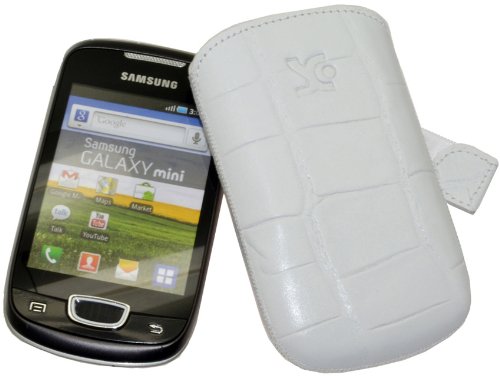 Suncase Ledertasche (Lasche mit R&uuml;ckzugfunktion) f&uuml;r Samsung Galaxy Y Duos S6102 croco-wei Preisvergleich