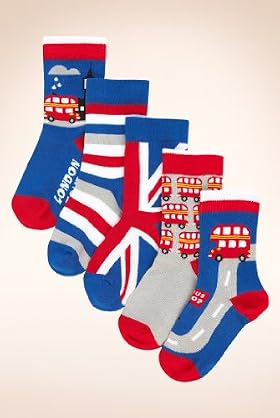 5 Pairs Of Younger Boys' Assorted London Transport Socks