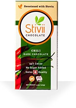 Stivii Chili Vegan Dark Chocolate (No Sugar Added, 3.5oz, 5-pack)
