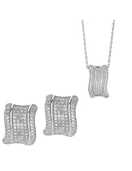 BRI Jewelry Sterling Silver Curve Rectangle Shape With Clear Micropave Cubic Zirconia Set - Pendant - Post Earring