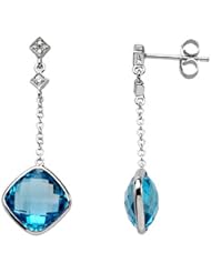 14K White Gold Swiss Blue Topaz and Diamond Earrings -- LIFETIME WARRANTY