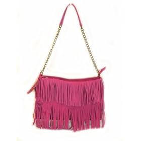 Chocolate Pink Suede Fringe Tote Handbag