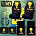 Tweety Bird Seat Covers, Floor Mats, Steering Wheel Cover, CD Visor and Key Chain 9 Pcs Set Combo