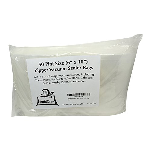 50 Zipper Vacuum Sealer Bags Pint Size (6" x 10") OutOfAir Vacuum