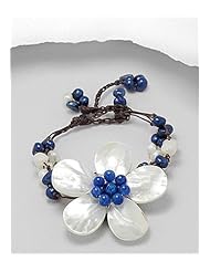 Blue (Dyed) Flower Cotton Waxed Thread Mother of Pear Bracelet
