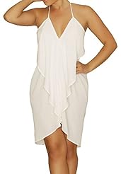 Sexy V-neck Plunging Neck Open-Back Asymmetric Chiffon Spaghetti Strap Club Dress/Party Dress/Mini Dress 