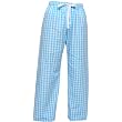 Lightweight Cotton Sheeting Poolside Blue Gingham Check tie cord cotton pants for lounging, sleep, sports. Unisex relaxed fit,