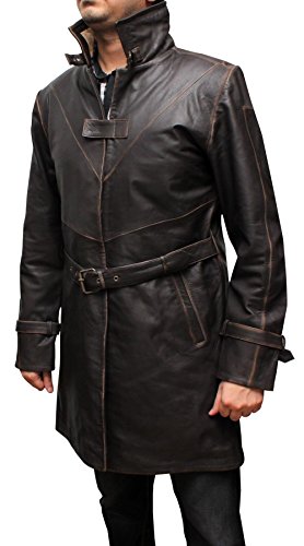 WD Men's Brown Trench Leather Coat Jacket ►BEST SELLER◄ L