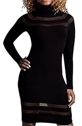 Sexy Striped Print Long Sleeves Sheer Club Dress/Party Dress/Midi Dress 