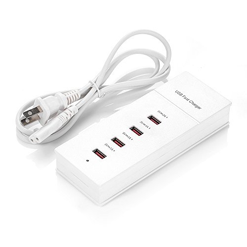 Levin™ 4-Port Family-Sized Wall Charger Multi-port USB Power Strip Fast Charger for iPhone 6, 6plus, 4, 4s, 5, 5S, 5C; iPad 4, Mini, Air; Samsung Galaxy Tab 2, 3; Galaxy Note 3, 2; Galaxy S4, S3; HTC One; Smartphones; 5V Tablets; bluetooth speakers and headsets (white)