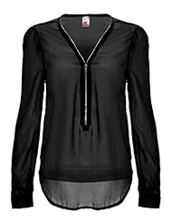 Apparel: Ayliss Women Sexy Zipper V-neck Long Sleeve Chiffon Blouse Shirt Tops Size XXL