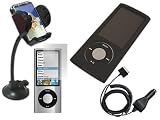 iTALKonline CAR DRIVE Pack BLACK Hard HYBRID Case/Cover/Skin, LCD Screen/Scratch Protector, In Car Charger, In Car Holder For Apple iPod Nano 5G 5th Generation (Video)