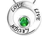 1.50 cttw Live/Love/Laugh Circle of Life Pendant with May Birthstone Simulated Emerald in 925 Sterling Silver