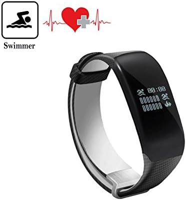 (For Swimmer)Waterpoof Sport Heart Bracelet Swimming Fitness Tracker Bluetooth Touch Screen SmartBand With Steps Tracking Calories Burned Sleep Heart Rate Monitor Swimming time for Android IOS(Black)