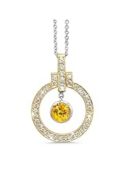 Elegant Bow Twin Circle Diamond Pendant In 18K Yellow Gold With A 0.40 ct. Genuine Yellow Sapphire Center Stone.