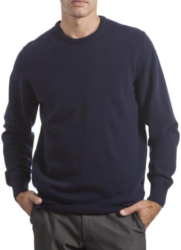 Glenmuir Scotland Men's 100% Extra Fine Lambswool Plain Crew Neck Classic Fit Sweater. Made in Scotland-Nero Navy-Medium
