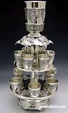 Grapes Motifs Silver Plated 12 Cup Two Tier Kiddush Wine Fountain