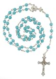 Blue Faux Pearl Rosary With 6mm Beads - 26in. Rosary Necklace - 31in. Overall Length