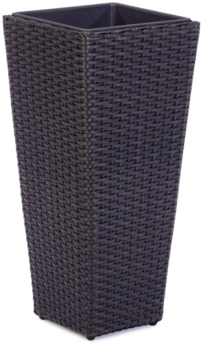 Gartenfreude 4000-1000-001 Pflanzgefäß Polyrattan 28 x 28 x 60 cm, für innen und außen, wasserdichter Kunststoffeinsatz, schwarz