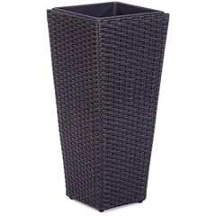 Gartenfreude 4000-1000-001 Pflanzgef�� Polyrattan 28 x 28 x 60 cm, f�r innen und au�en, wasserdichter Kunststoffeinsatz, schwarz