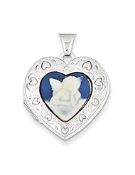 Sterling Silver Angel Agate Cameo 21mm 2 Frame Heart Locket