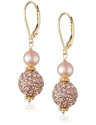 Pink Cubic-Zirconia Pave and Pink Freshwater Cultured Pearl Earrings