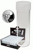 COIN STORAGE TUBES, round clear plastic w/ screw on tops for NICKELS (Quantity of 5 tubes)