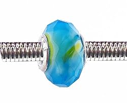 Pandora Style Charm Bead (Z71) Faceted Murano Lampwork Glass (14mm x 10mm) (fits Troll too)