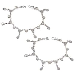 Ankle Bracelet Pair Silver Rainbow Gemstone Handmade Jewellry from India 10.25 Inches