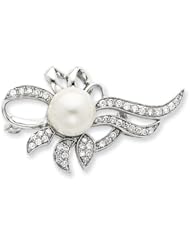 Sterling Silver Imitation Pearl And CZ Pin