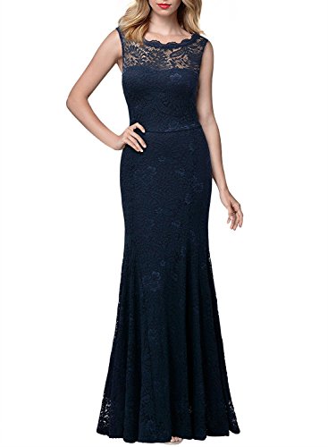 Miusol Women's 1920'S Retro Floral Lace Sleeveless Halter Bridesmaid Long Dress