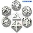 Q-Workshop Polyhedral 7-Die Set: Carved Nuke Dice Set (White and Black)