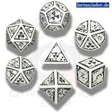 Q-Workshop Polyhedral 7-Die Set: Carved Nuke Dice Set (White and Black)