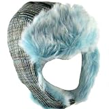 New Womans New Winter Ski Plaid Blue Fur Trooper Trapper Hunter Hat * Small / Medium