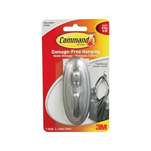 3M Command 17053BN Traditional Large Plastic Hook with Metalic Brushed Nickel Finish