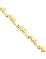 14 Karat Yellow Gold Dolphin Bracelet - 7 Inch