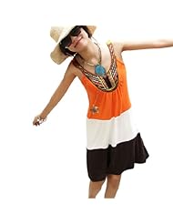 Sleeveless Tank Shirred Colorblocking Cotton/Polyester  Dress