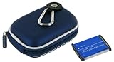 rooCASE 2n1 EVA Hard Shell (Dark Blue) Case with Memory Foam and NB-4L 900MaH Li-Ion Battery for Canon PowerShot SD960IS Digital Camera Light Blue