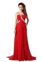 Chiffon  Beaded One Shoulder Evening Dress  with a Brush/Sweep Train  With Rhinestones