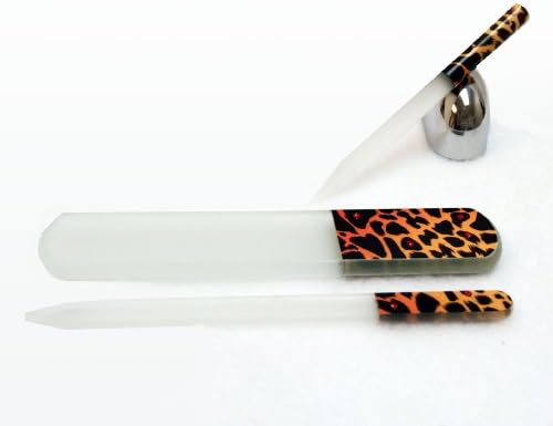 3pc Crystal Glass Nail Files - Dualside Manicure/Pedicure file set with Swarosvki Crystals - Leopard