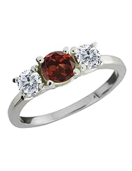 1.14 Ct Round Red Garnet G/H Diamond 18K White Gold Ring