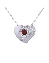 Rhodium Plated Sterling Silver Garnet and Diamond Accent Heart Pendant 18"